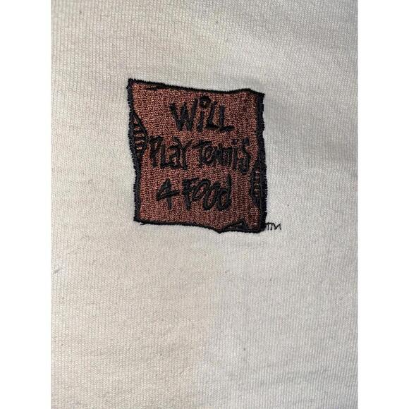Other - Vintage Will Play Tennis For Food Polo Shirt Mens Large Beige Made In USA Rare *